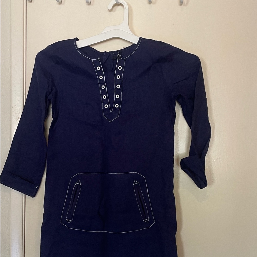 Navy dress with White Stitching nautical theme
